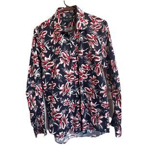Paisley & Gray Men Shirt Sz M Slim Fit Blue/ Red White Tropical Flower Resort